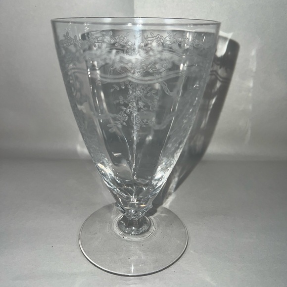 Glass Footed Clear Intricate Floral Etched Tumbler Vintage Elegant Wine Water - Picture 4 of 8